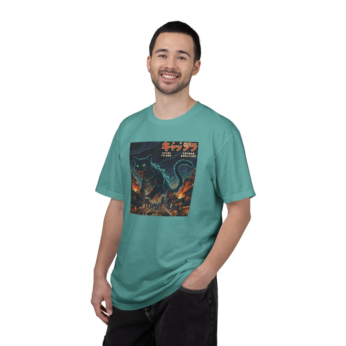 Giant Neon Cat Rampage T-Shirt | Retro City Kaiju Artwork