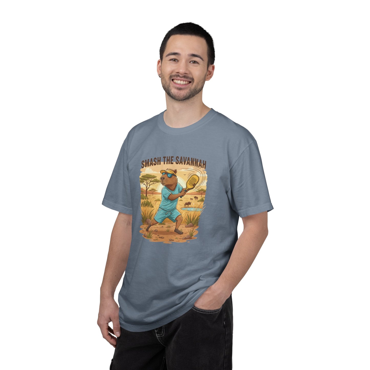Smash the Savannah Capybara Pickleballer T-Shirt | Animal Sports Graphic Tee