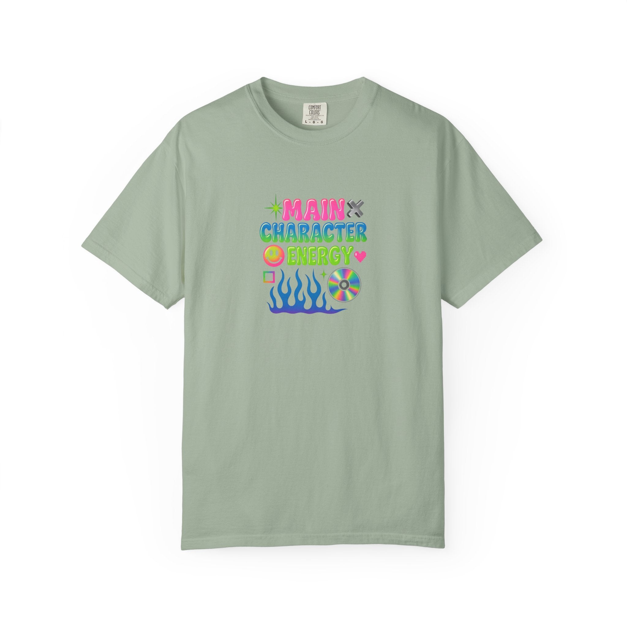 Main Character Energy T-shirt | Colorful Flame, Smiley Icons