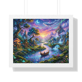 Celestial River Journey Digital Art Print - Whimsical Fantasy Landscape with Floating Castle, Glowing Forest