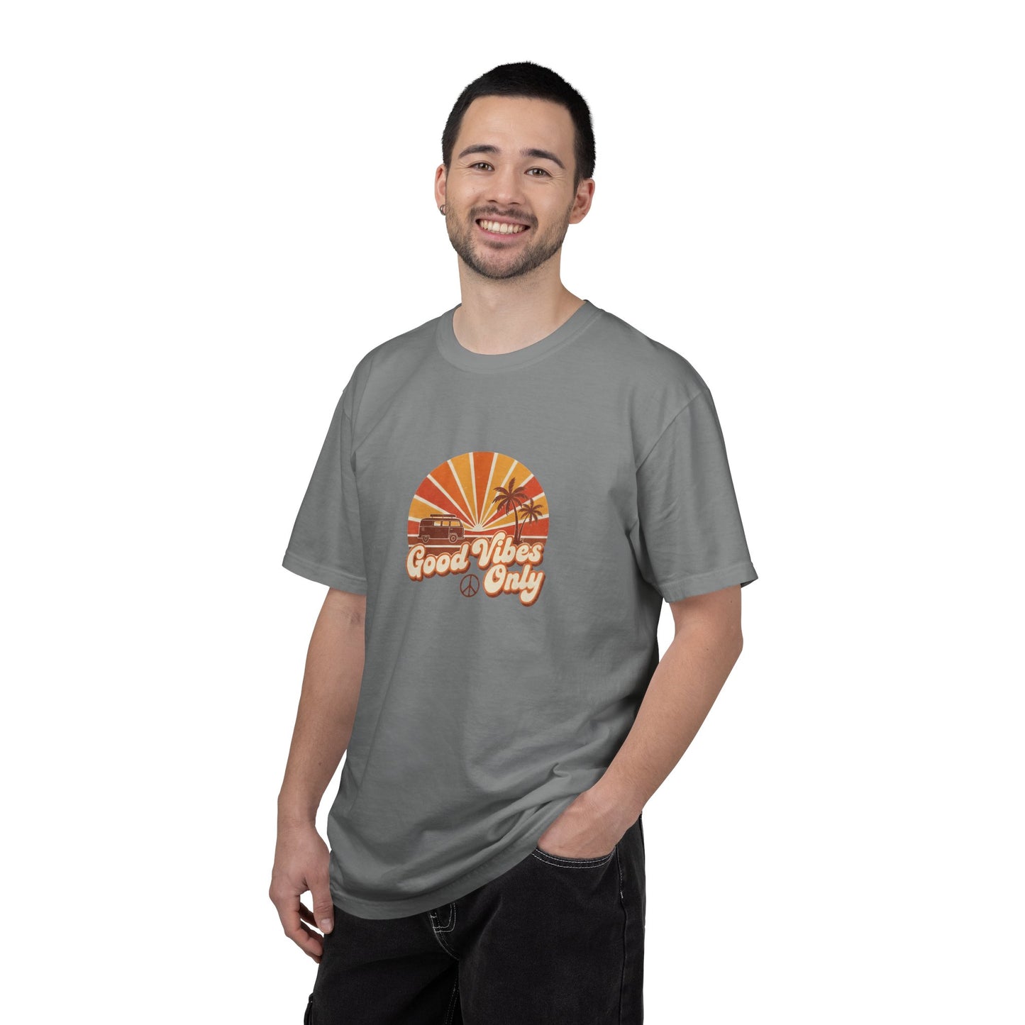 Good Vibes Only T-shirt | Retro Sunset Palm Peace Sign