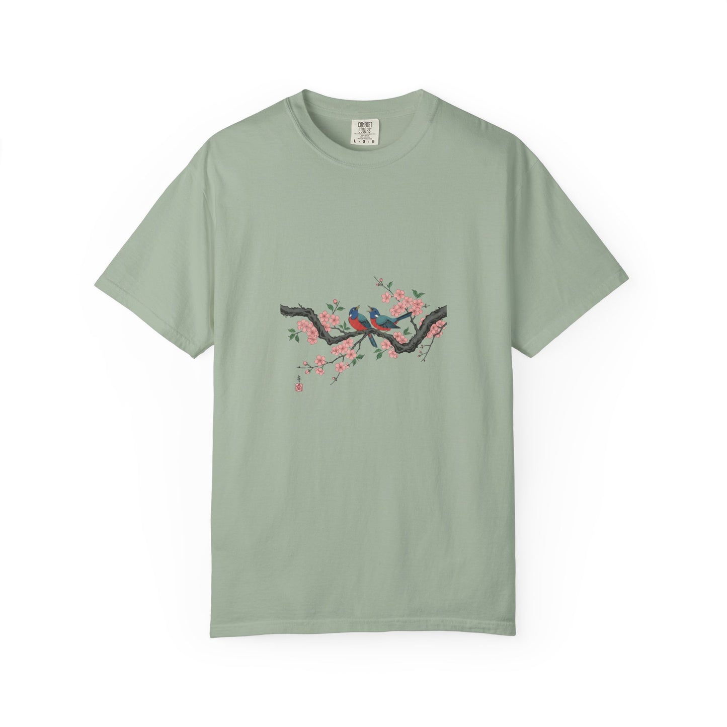 Birds on Cherry Blossom Branch T-Shirt | Japanese Floral Illustration