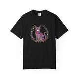 Floral Cat Illustration T-shirt | Botanical Kitty Circle Print