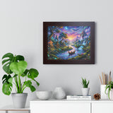 Celestial River Journey Digital Art Print - Whimsical Fantasy Landscape with Floating Castle, Glowing Forest