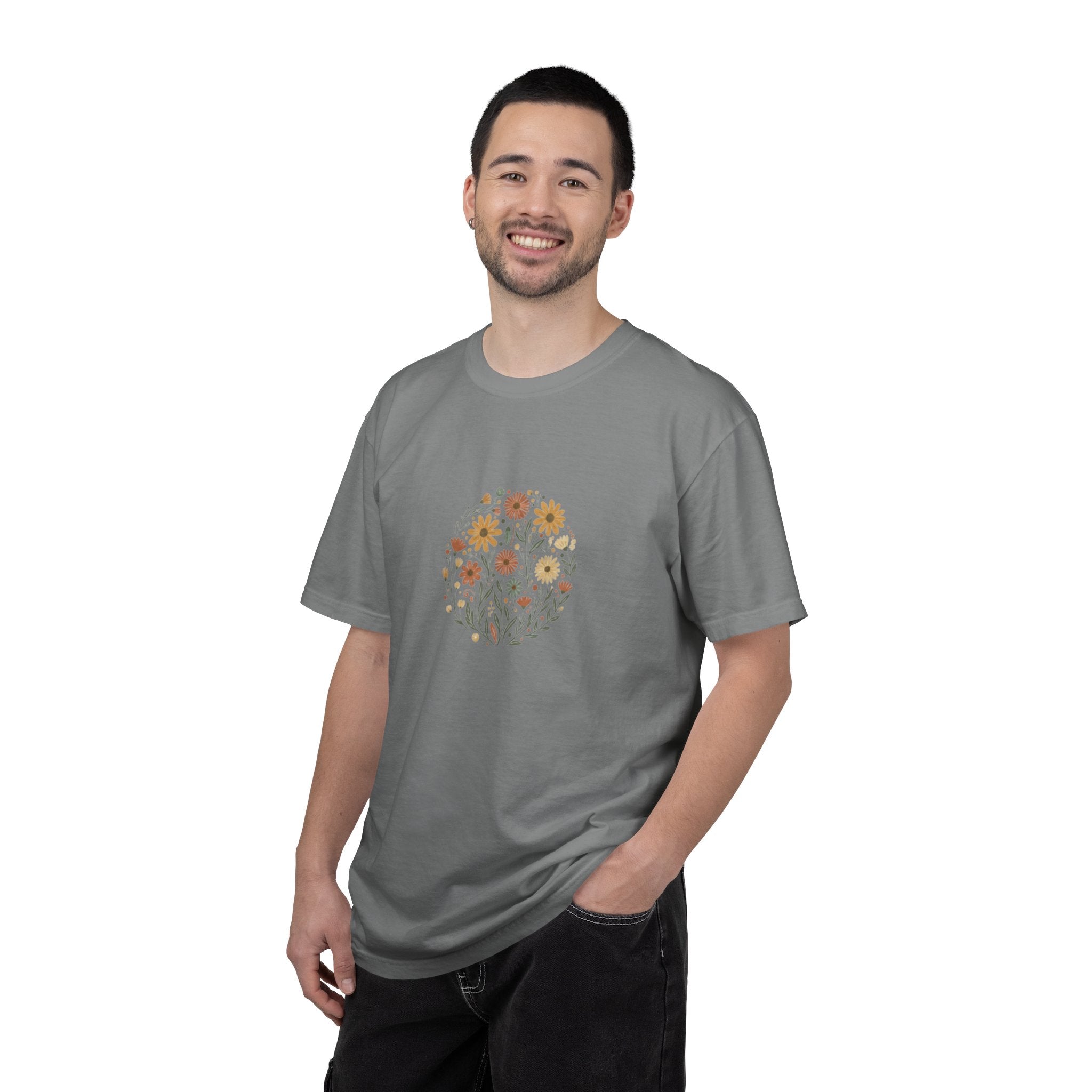 Autumn Wildflower Bouquet T-Shirt | Floral Circle Illustration
