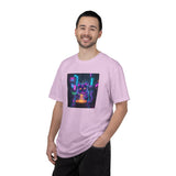 Neon Cyberpunk Cat Mystic Bowl T-shirt | Retro Futuristic Alley Art