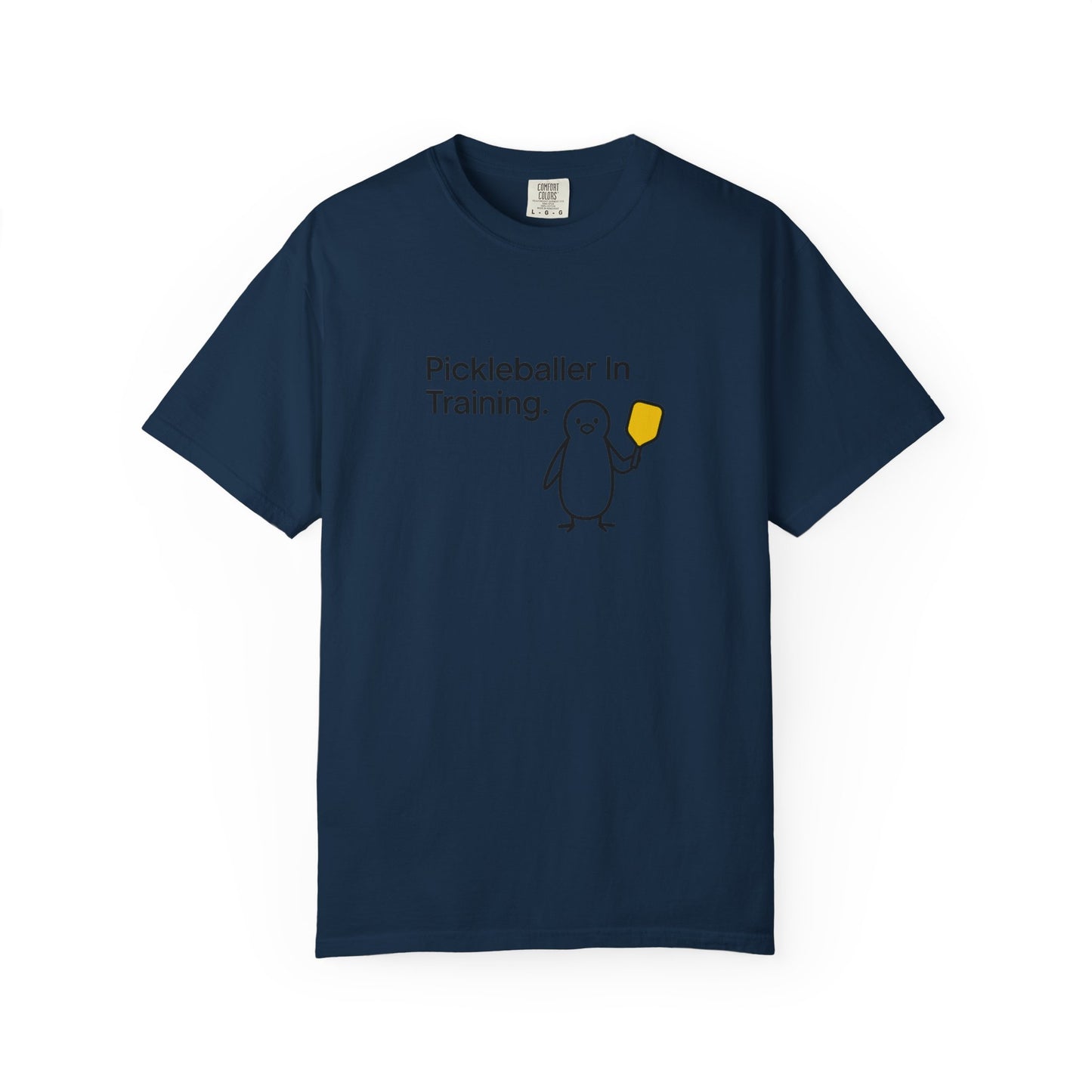 Pickleballer in Training T-Shirt | Cute Penguin Holding Paddle Design