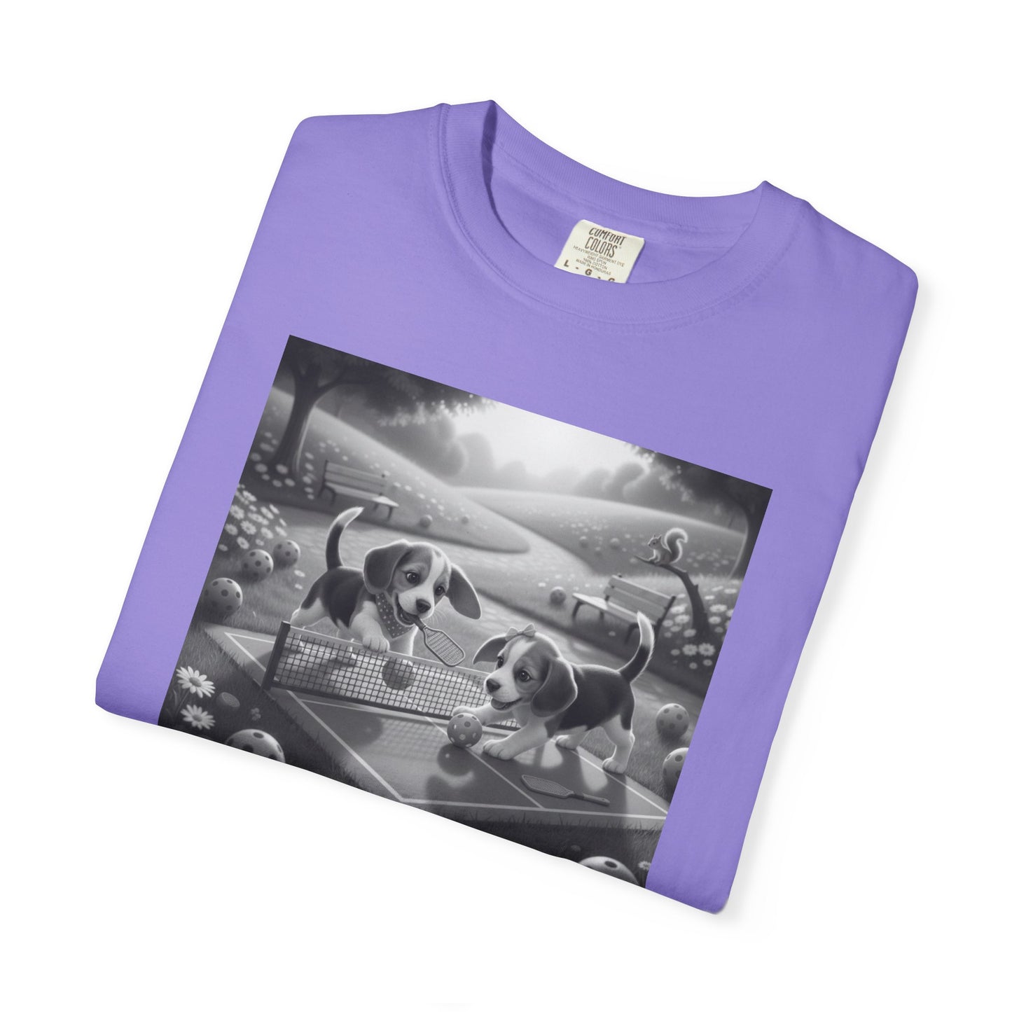 Pickleball Beagle Puppies T-shirt | Monochrome Dog Art