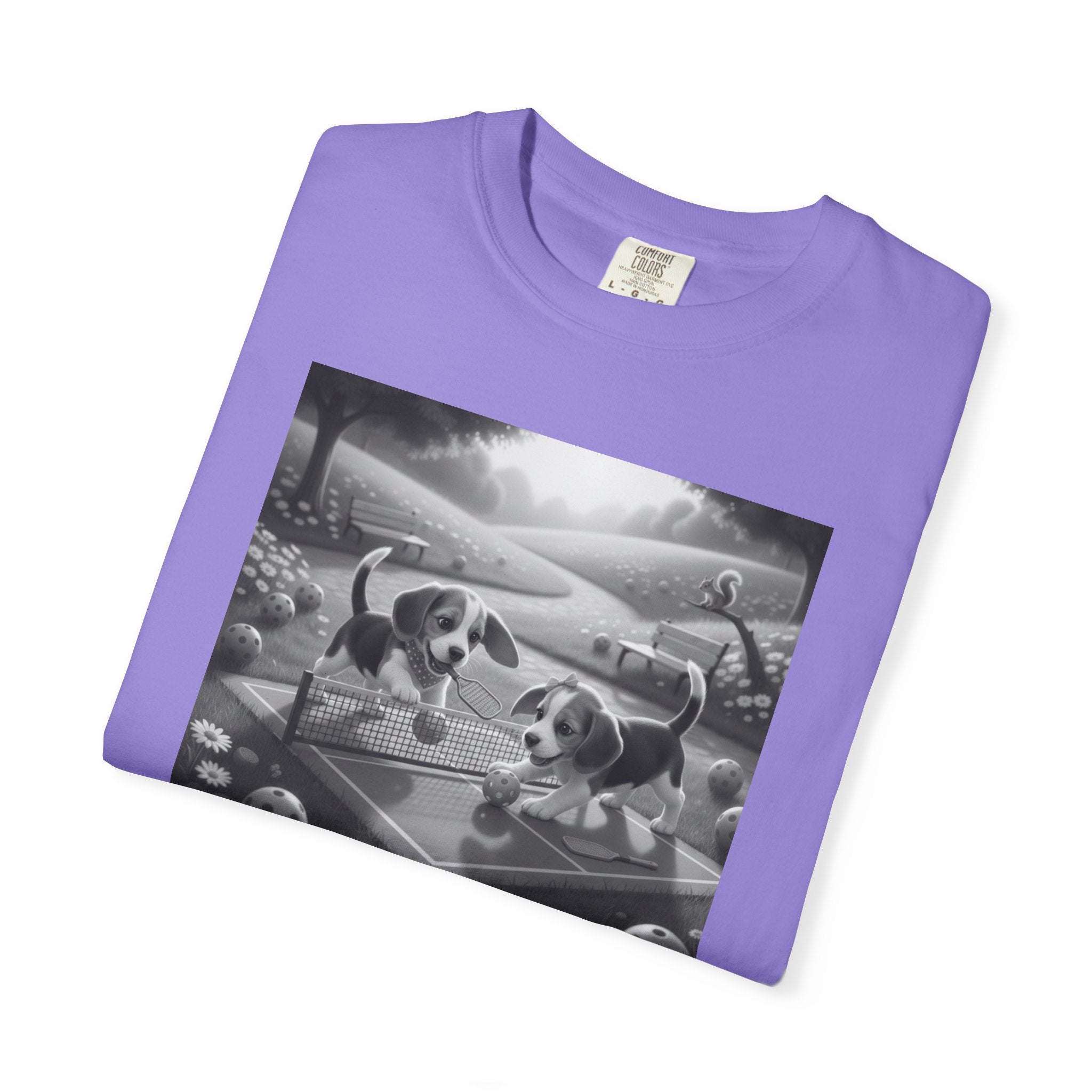 Pickleball Beagle Puppies T-shirt | Monochrome Dog Art