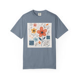 Hand-drawn Watercolor Floral Doodles T-shirt | Linocut & Embroidery Texture
