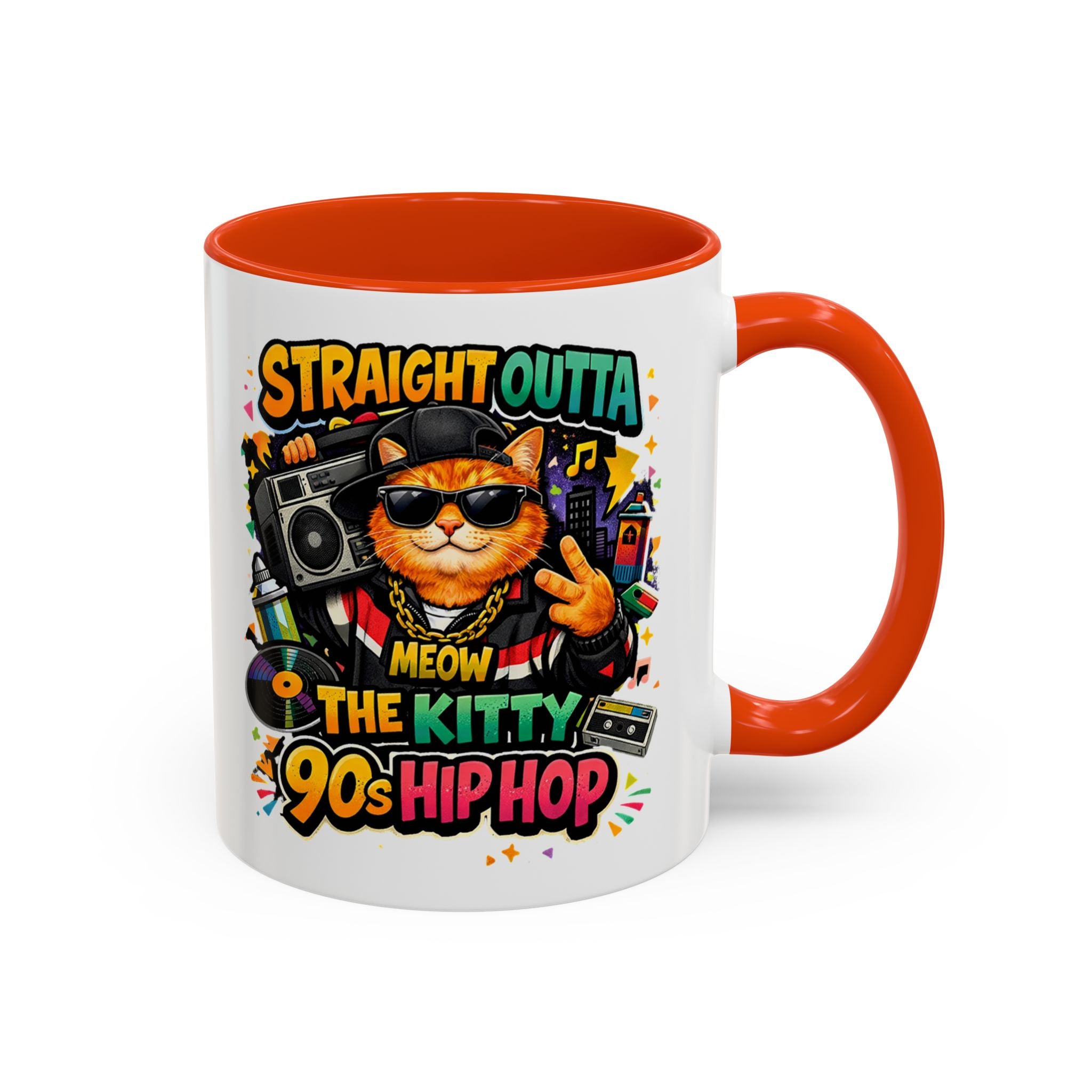 Straight Outta Meow The Kitty 90s Hip Hop Mug | Color Accent