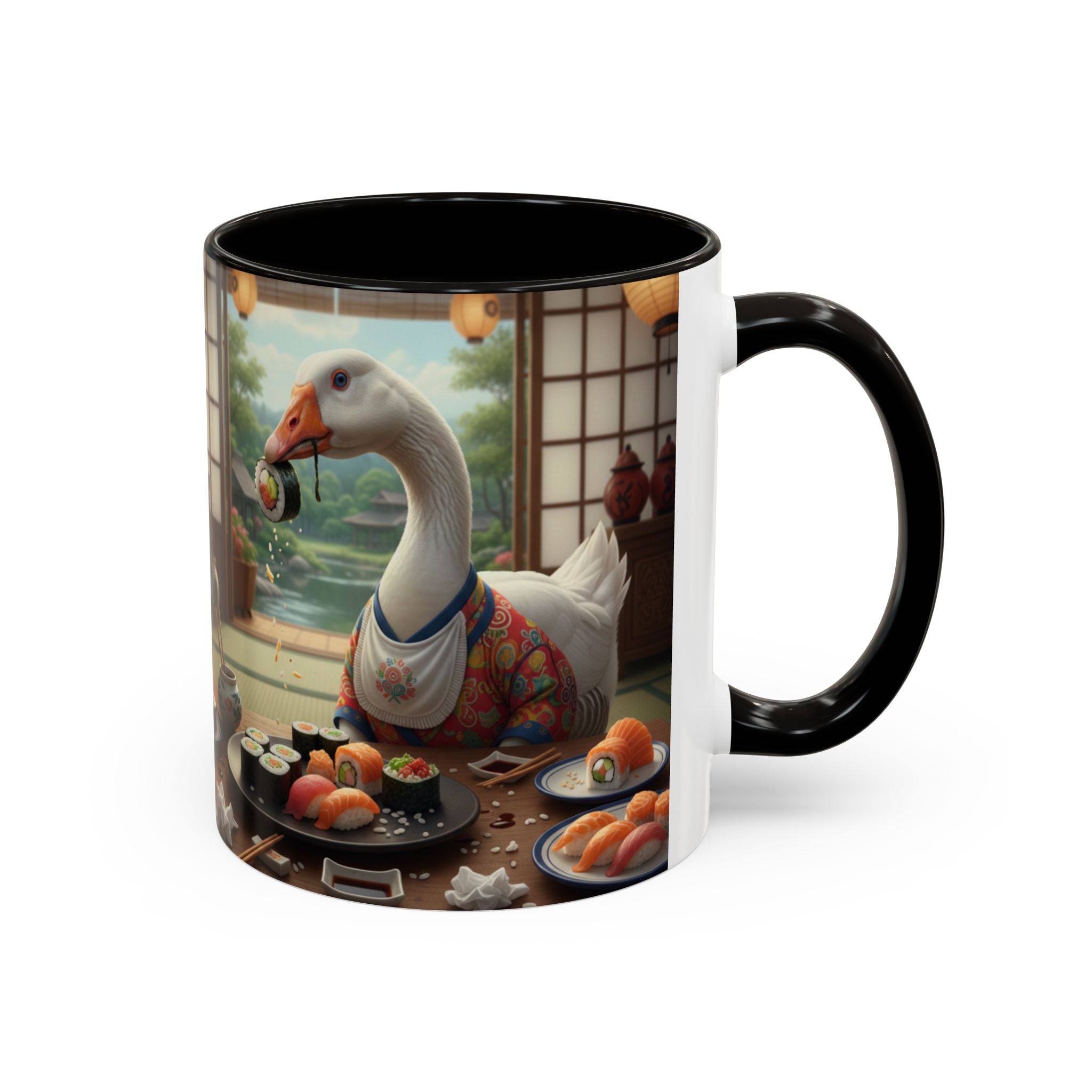 Goose with Sushi Mug | Japanese Tea Room Illustration