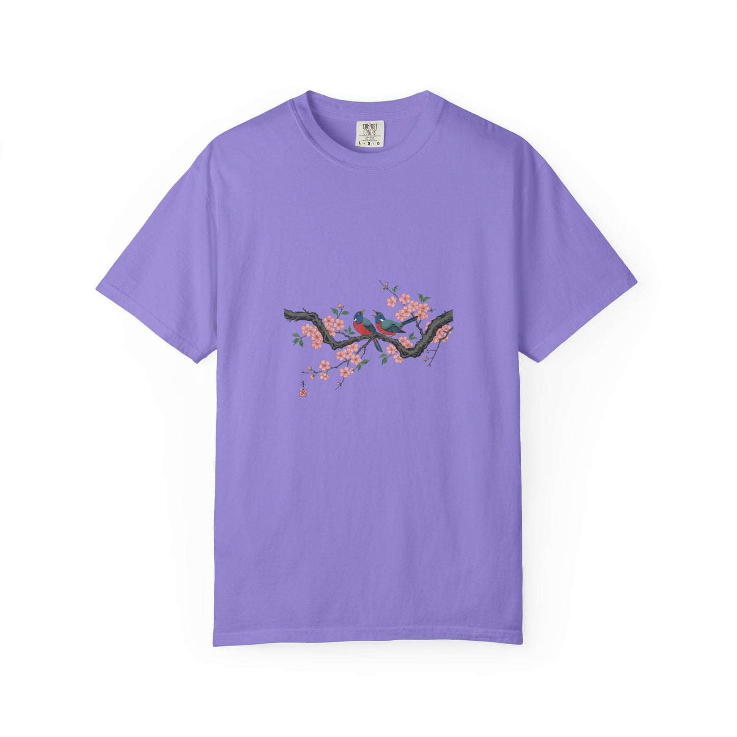 Birds on Cherry Blossom Branch T-Shirt | Japanese Floral Illustration