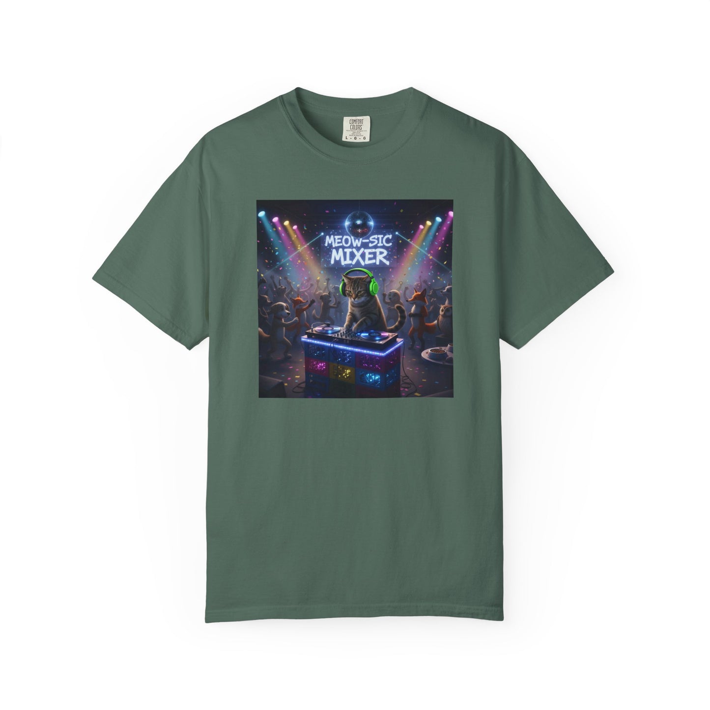 Melodic Mixer DJ Cat T-shirt | Neon Retro Music Party