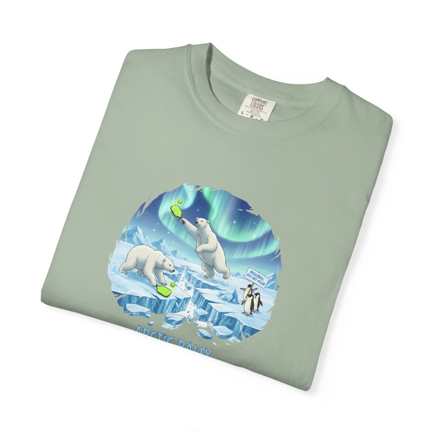 Arctic Rally Polar Bears Playing Pickleball T-Shirt | Northern Lights Illustration