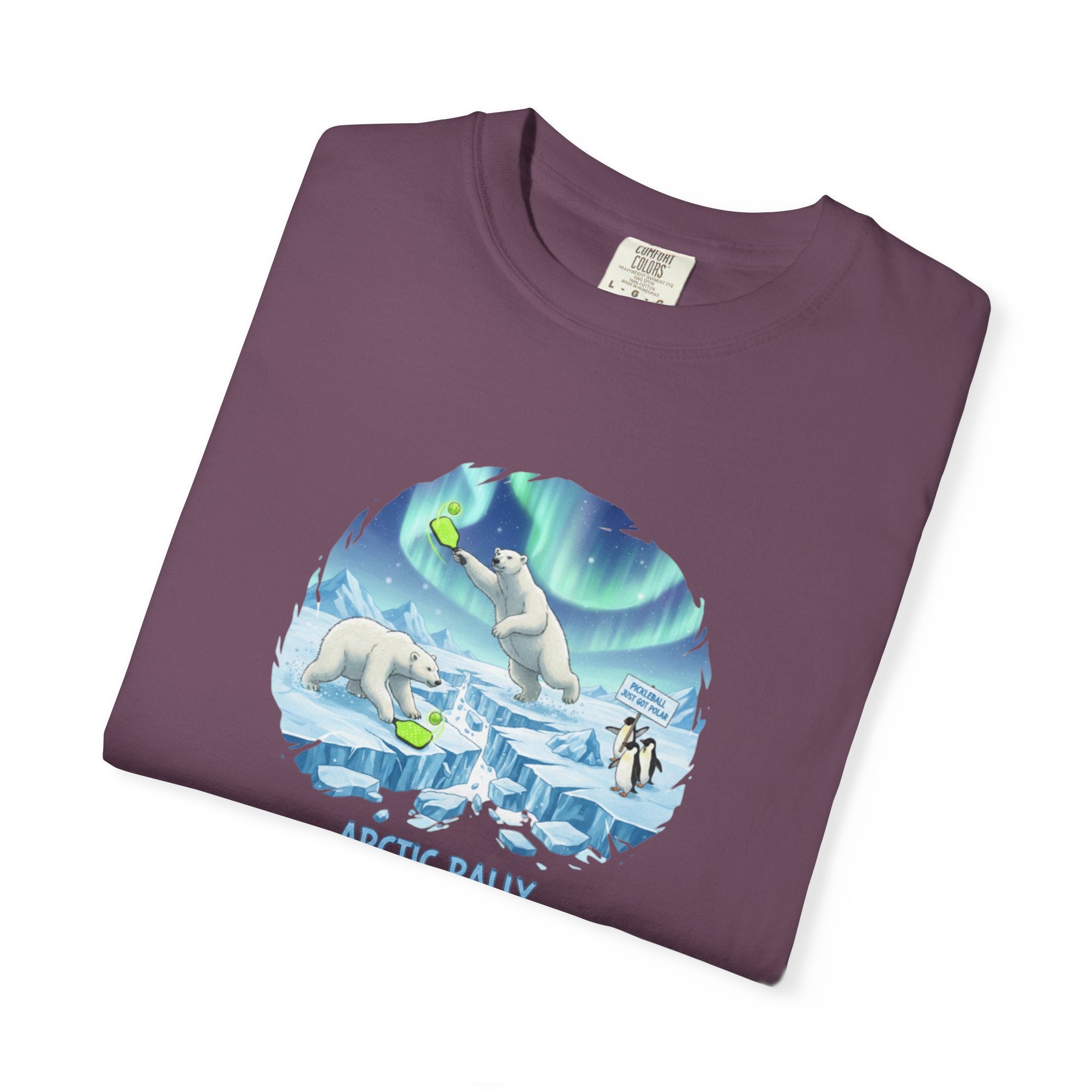 Arctic Rally Polar Bears Playing Pickleball T-Shirt | Northern Lights Illustration