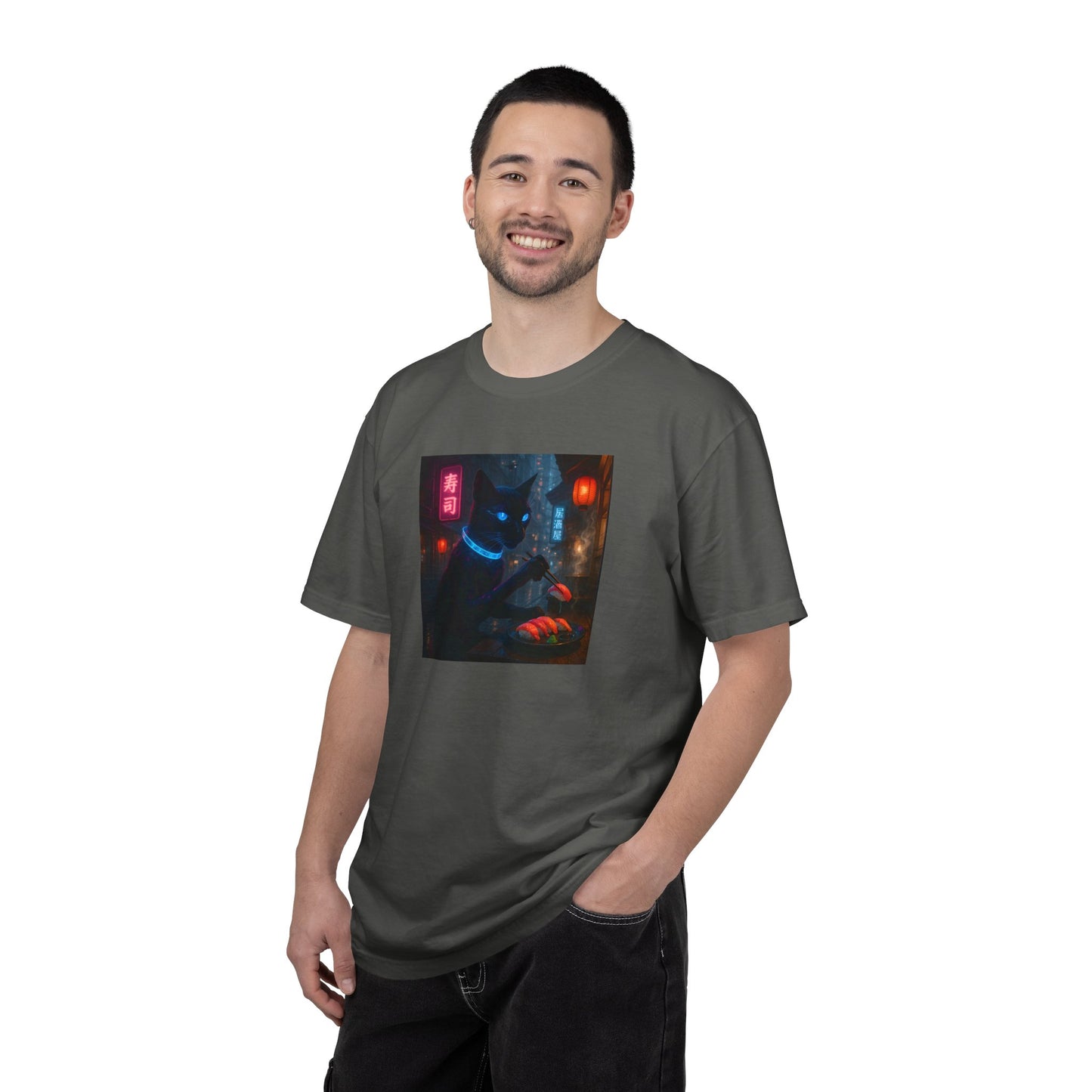 Neon Cyber Cat Sushi Shibuya T-shirt | Dark Alley Japanese Streetwear