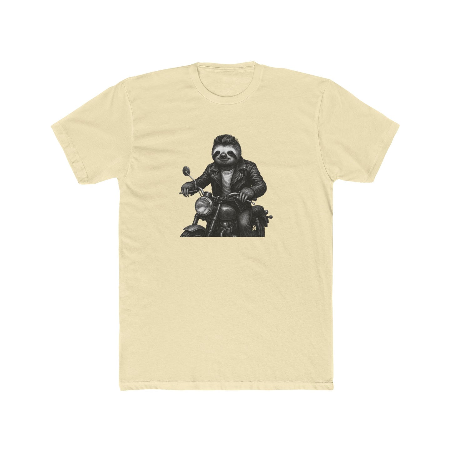 Biker Sloth Riding Motorcycle T-Shirt | Retro Monochrome Illustration
