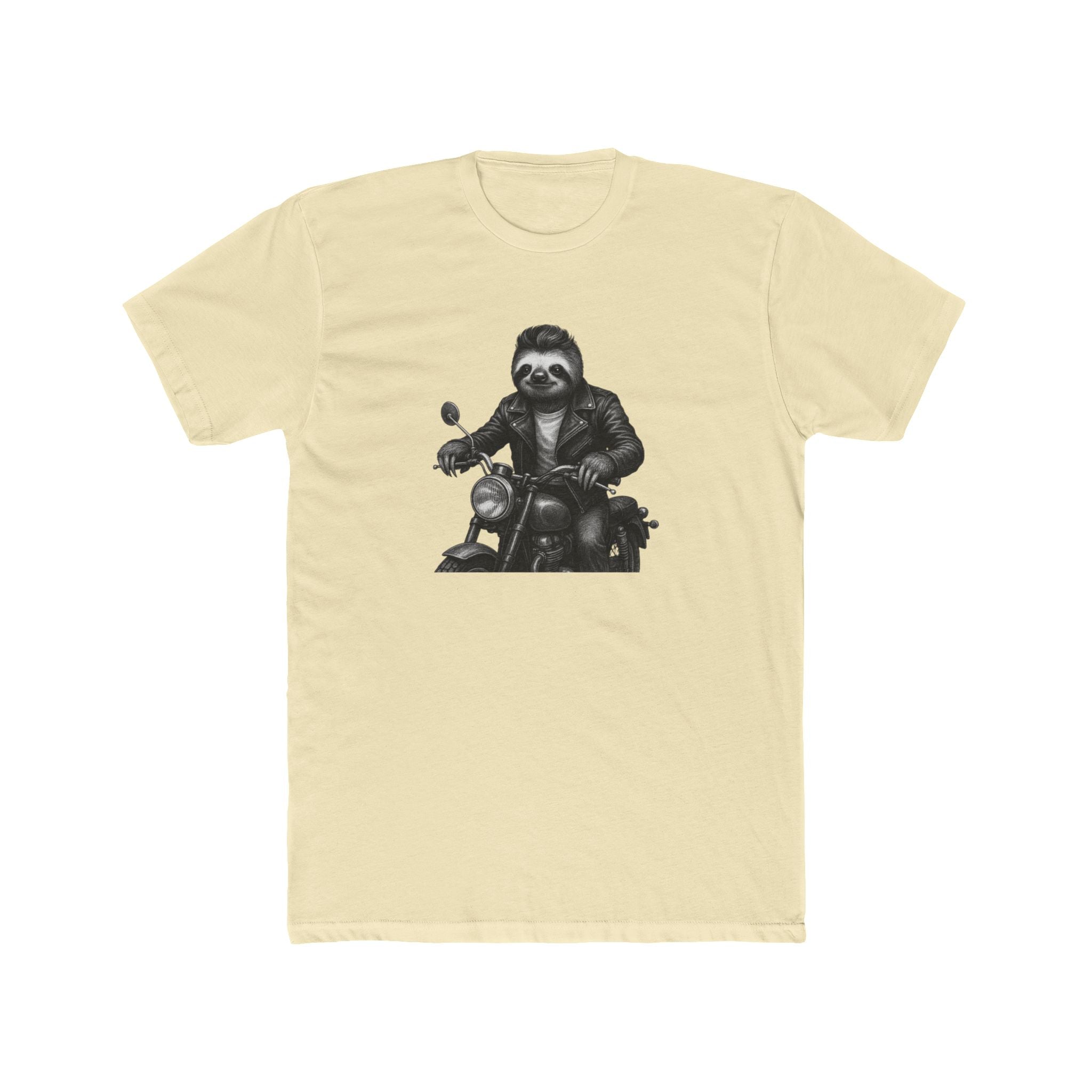 Biker Sloth Riding Motorcycle T-Shirt | Retro Monochrome Illustration