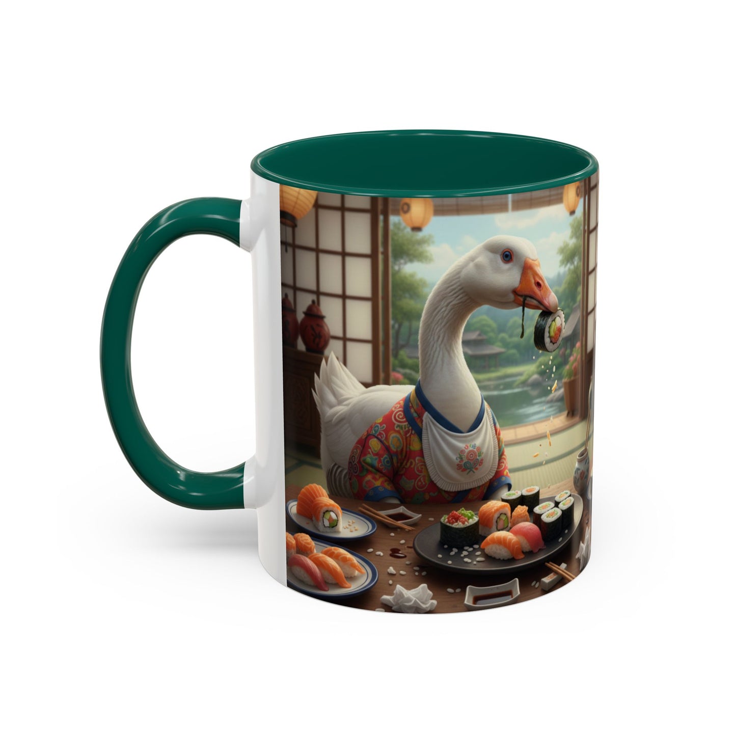 Goose with Sushi Mug | Japanese Tea Room Illustration