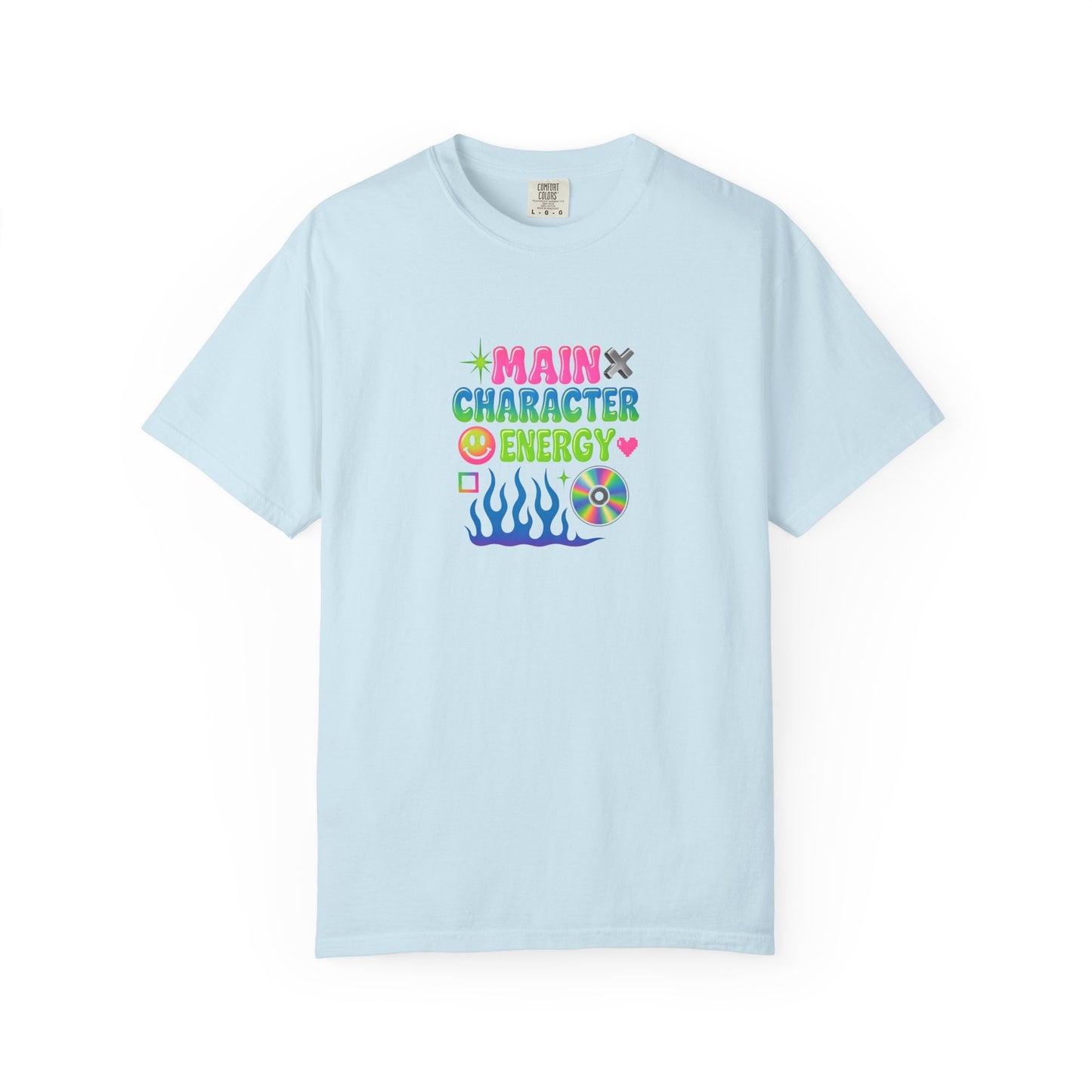 Main Character Energy T-shirt | Colorful Flame, Smiley Icons
