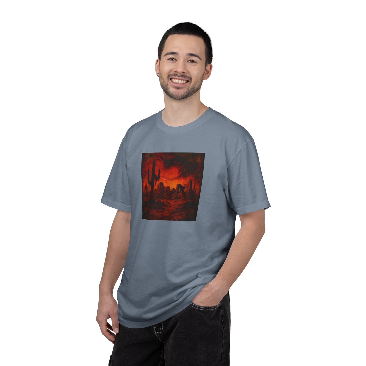 Red Desert Sunset T-shirt | Cactus Landscape, Moody Western Scene