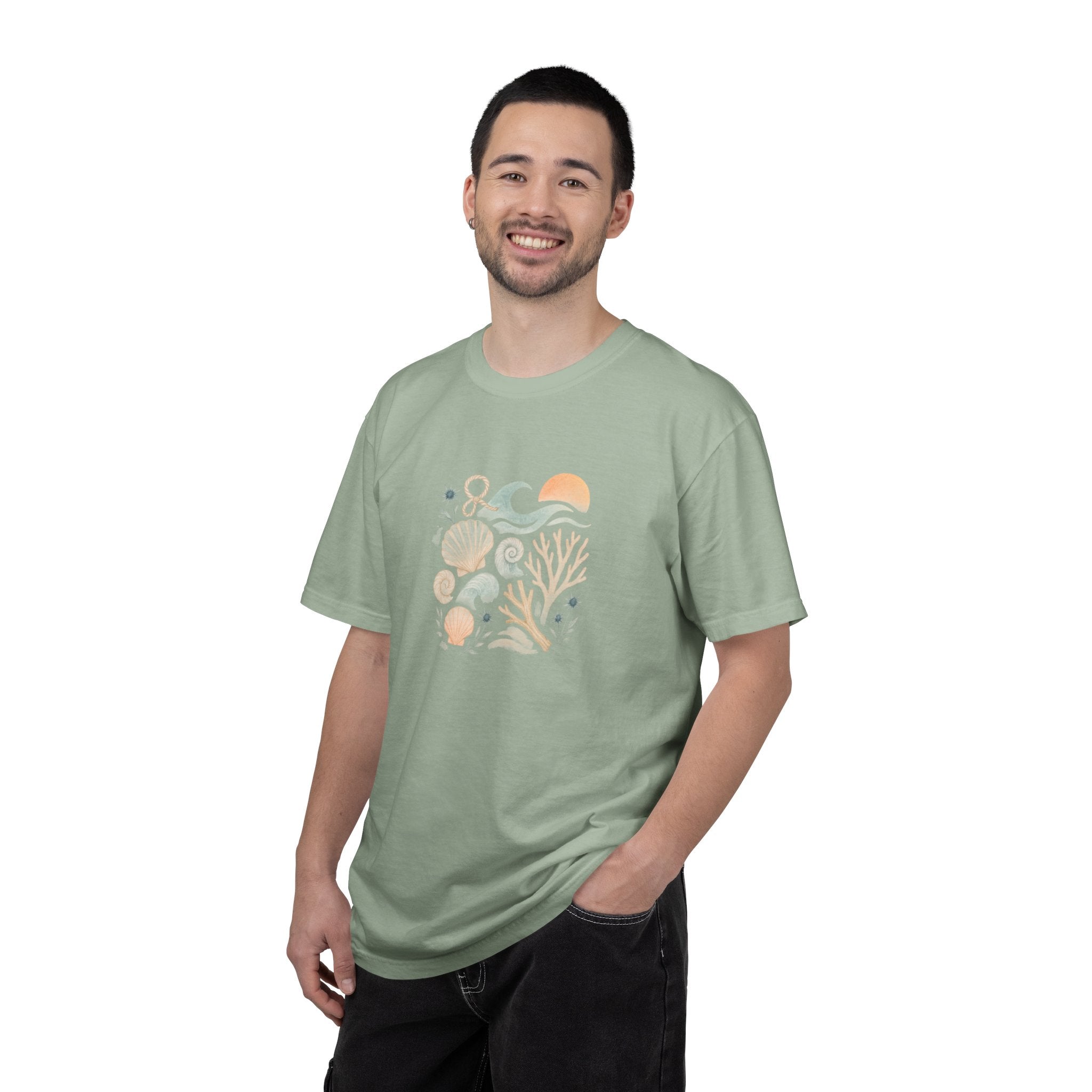 Coastal Seashells and Coral T-Shirt | Beach Wave Sunset Art