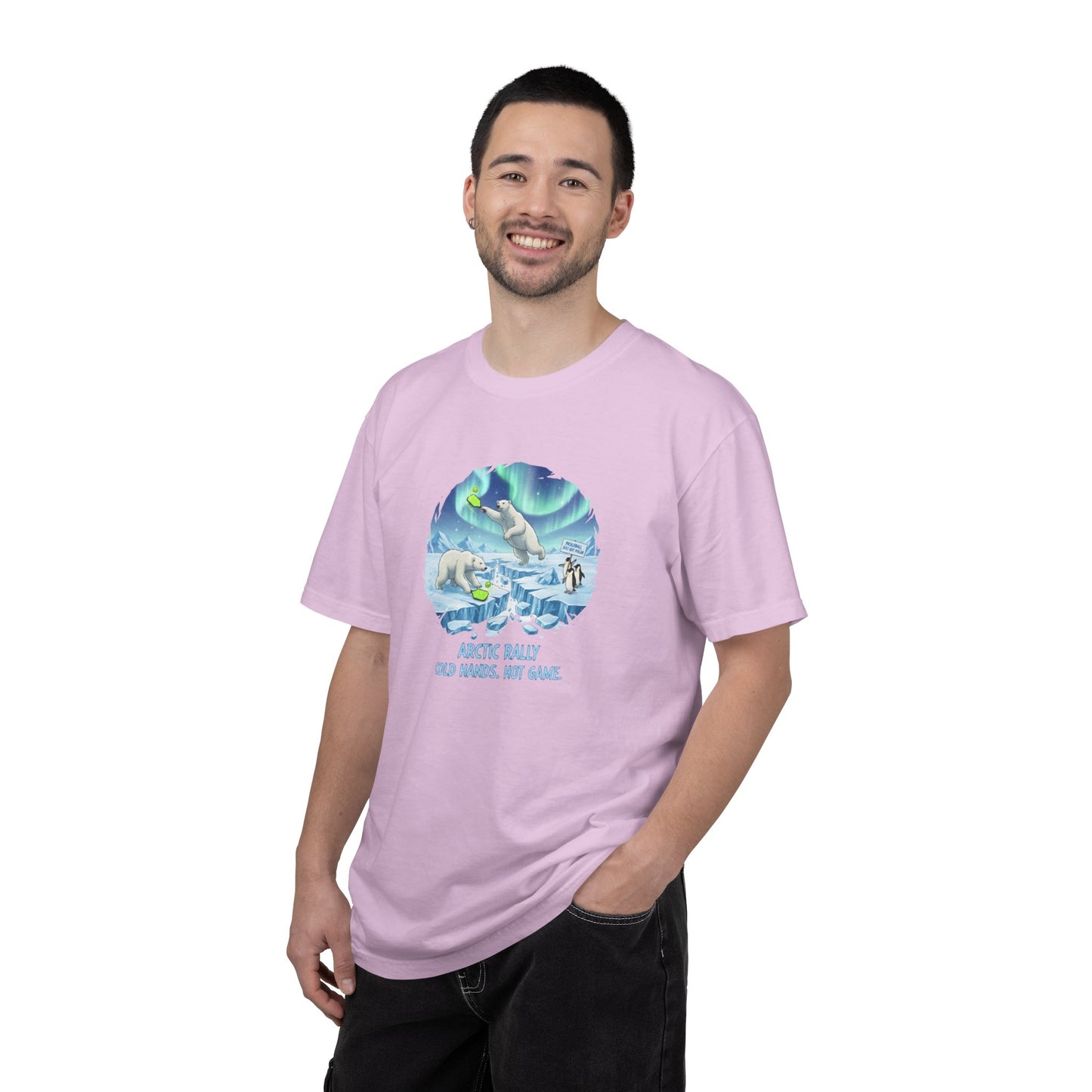 Arctic Rally Polar Bears Playing Pickleball T-Shirt | Northern Lights Illustration