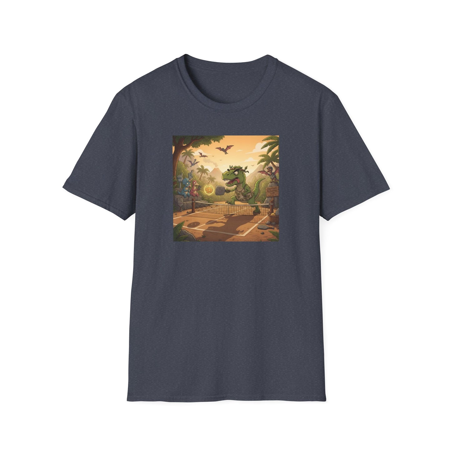 Jurassic Pickleball Club | Retro Tropical Dino Illustration T-Shirt