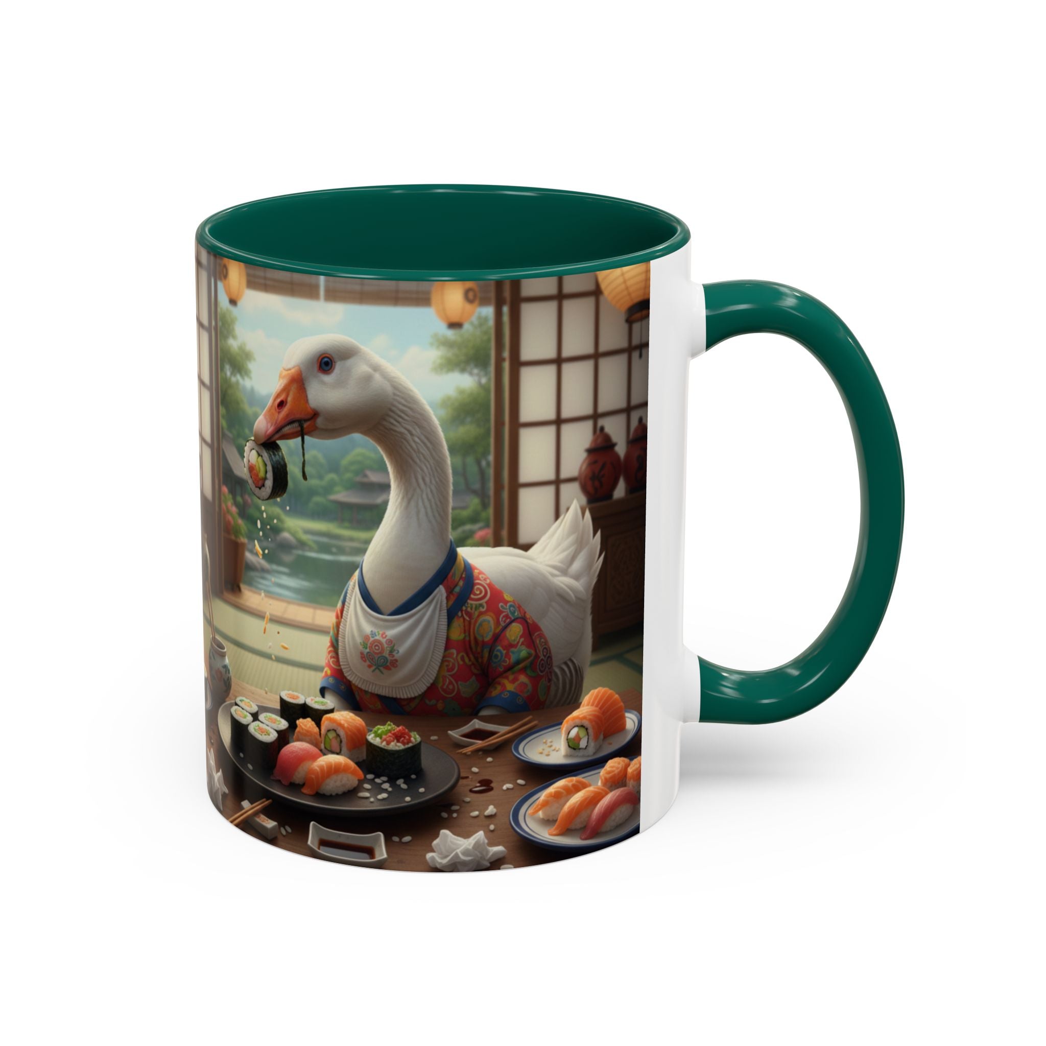 Goose with Sushi Mug | Japanese Tea Room Illustration