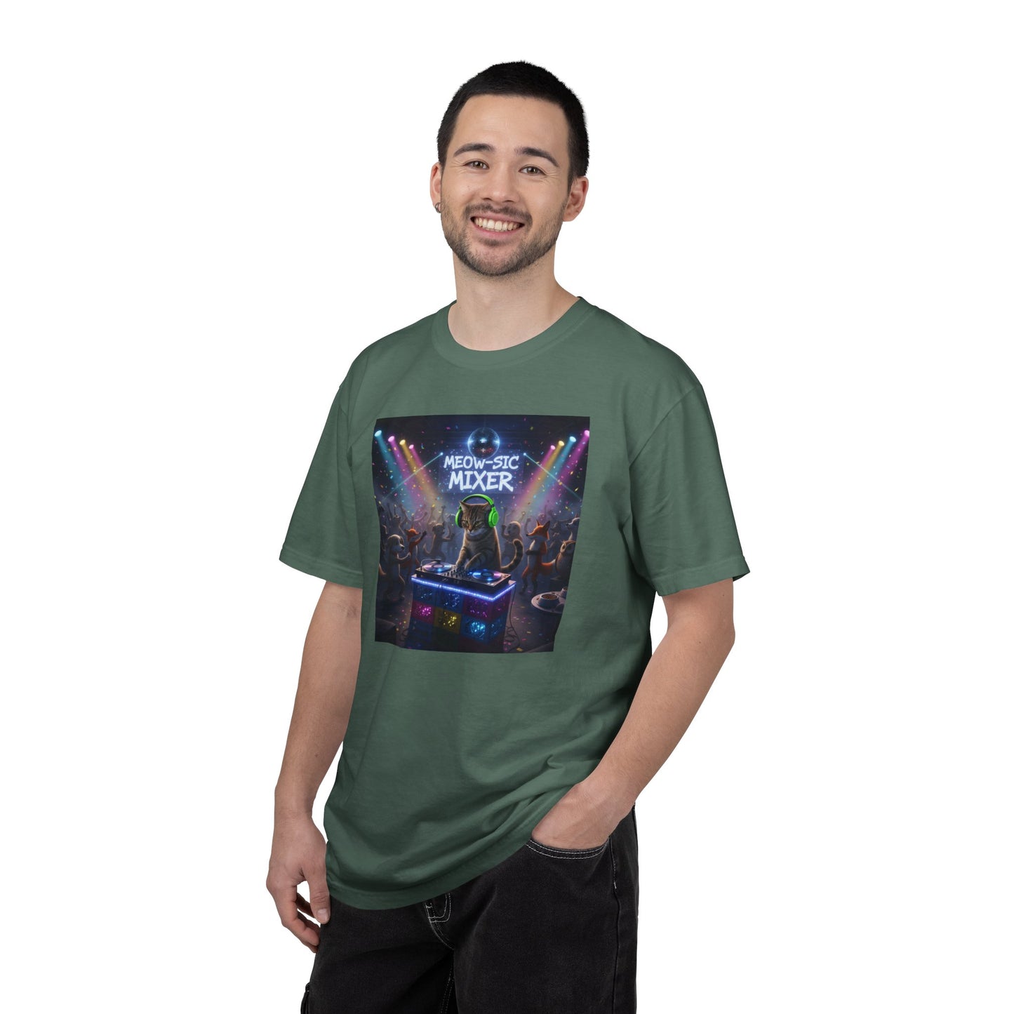 Melodic Mixer DJ Cat T-shirt | Neon Retro Music Party