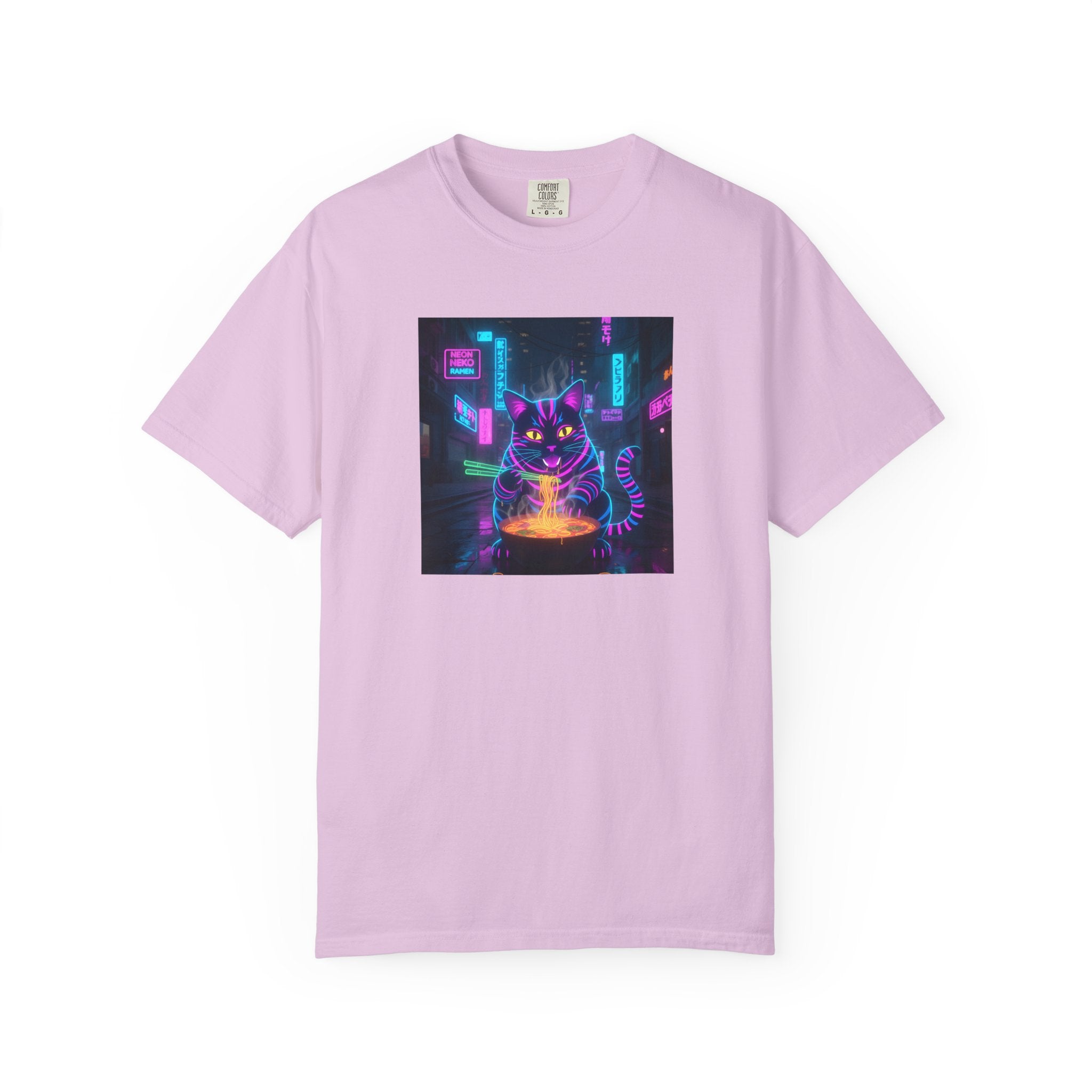 Neon Cyberpunk Cat Mystic Bowl T-shirt | Retro Futuristic Alley Art