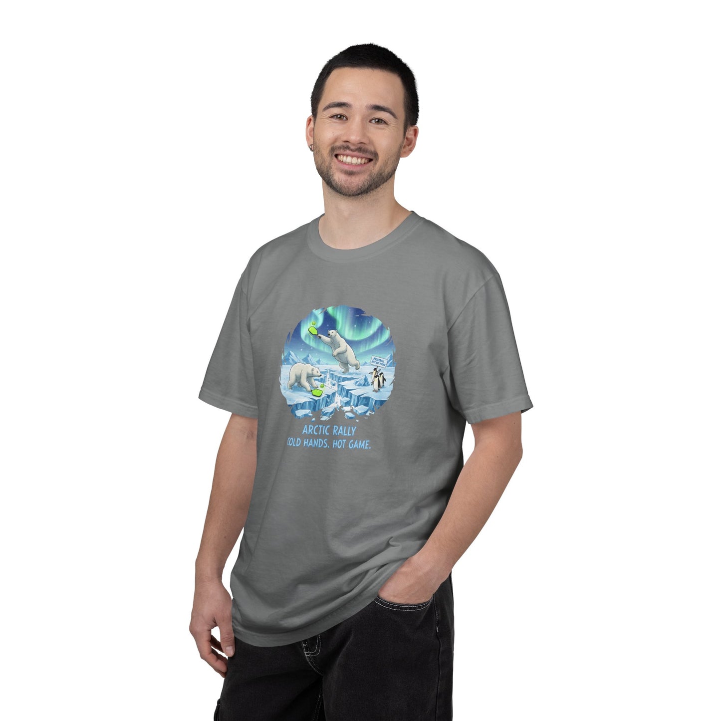 Arctic Rally Polar Bears Playing Pickleball T-Shirt | Northern Lights Illustration