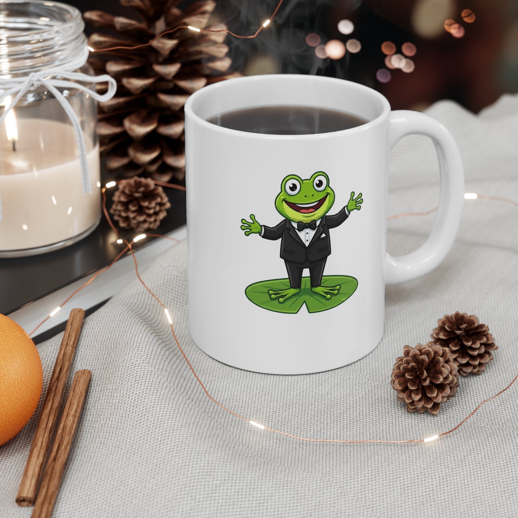Frog in Tuxedo Mug | Cute Formal Frog on Lily Pad 11oz Ceramic