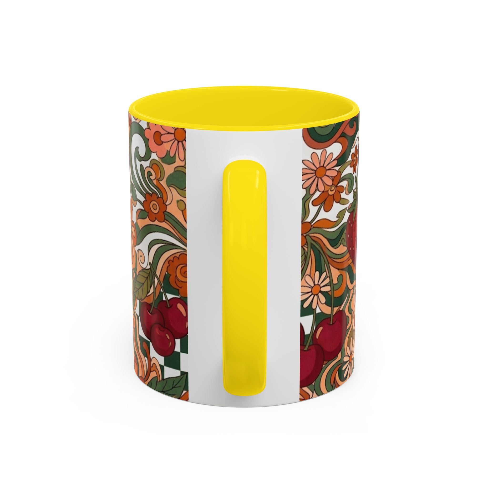 Vintage Cherry Strawberry Pattern Accent Mug | 11oz 15oz