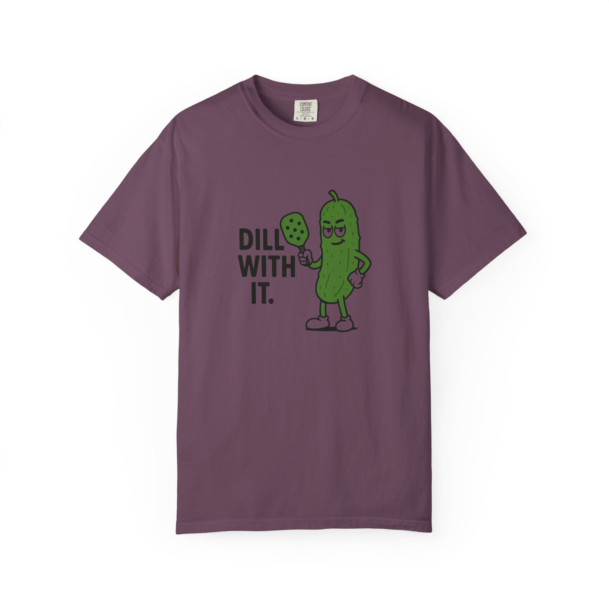 Dill With It Pickle Character T-shirt | Funny Vegan Food Pun Tee