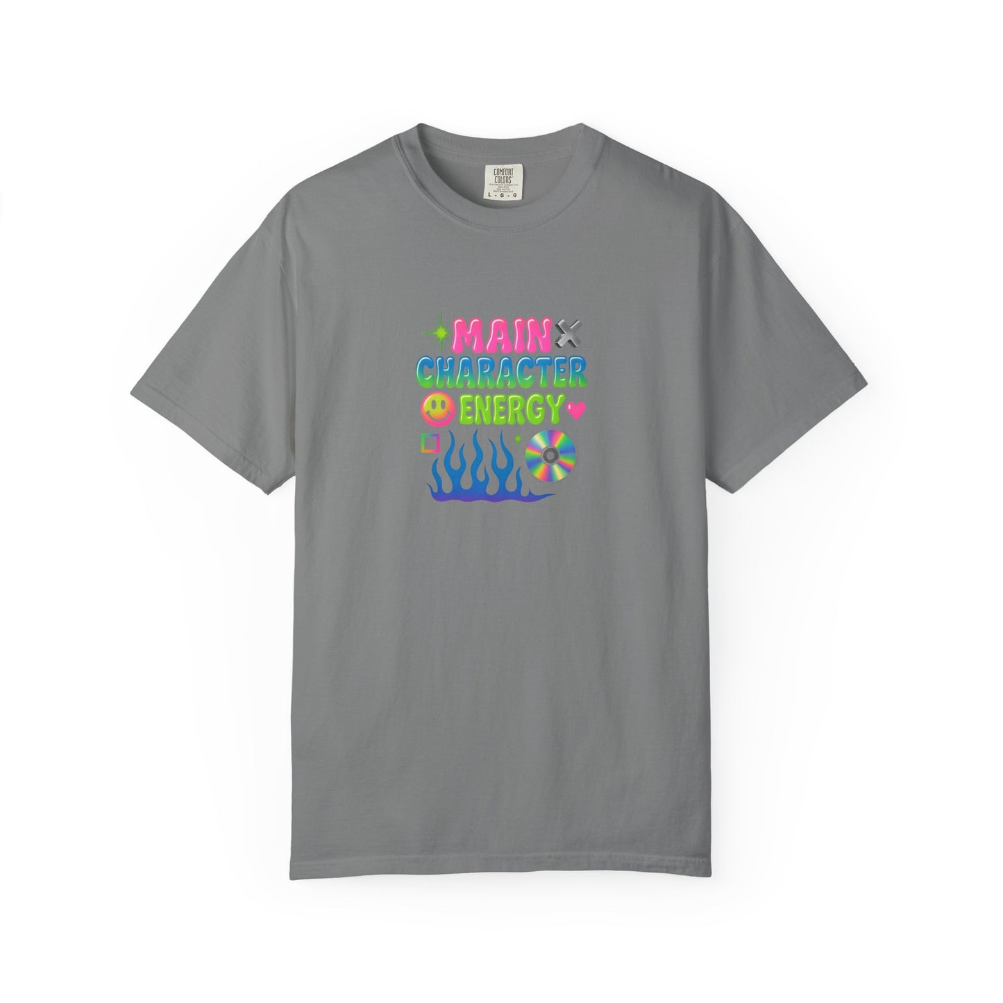 Main Character Energy T-shirt | Colorful Flame, Smiley Icons