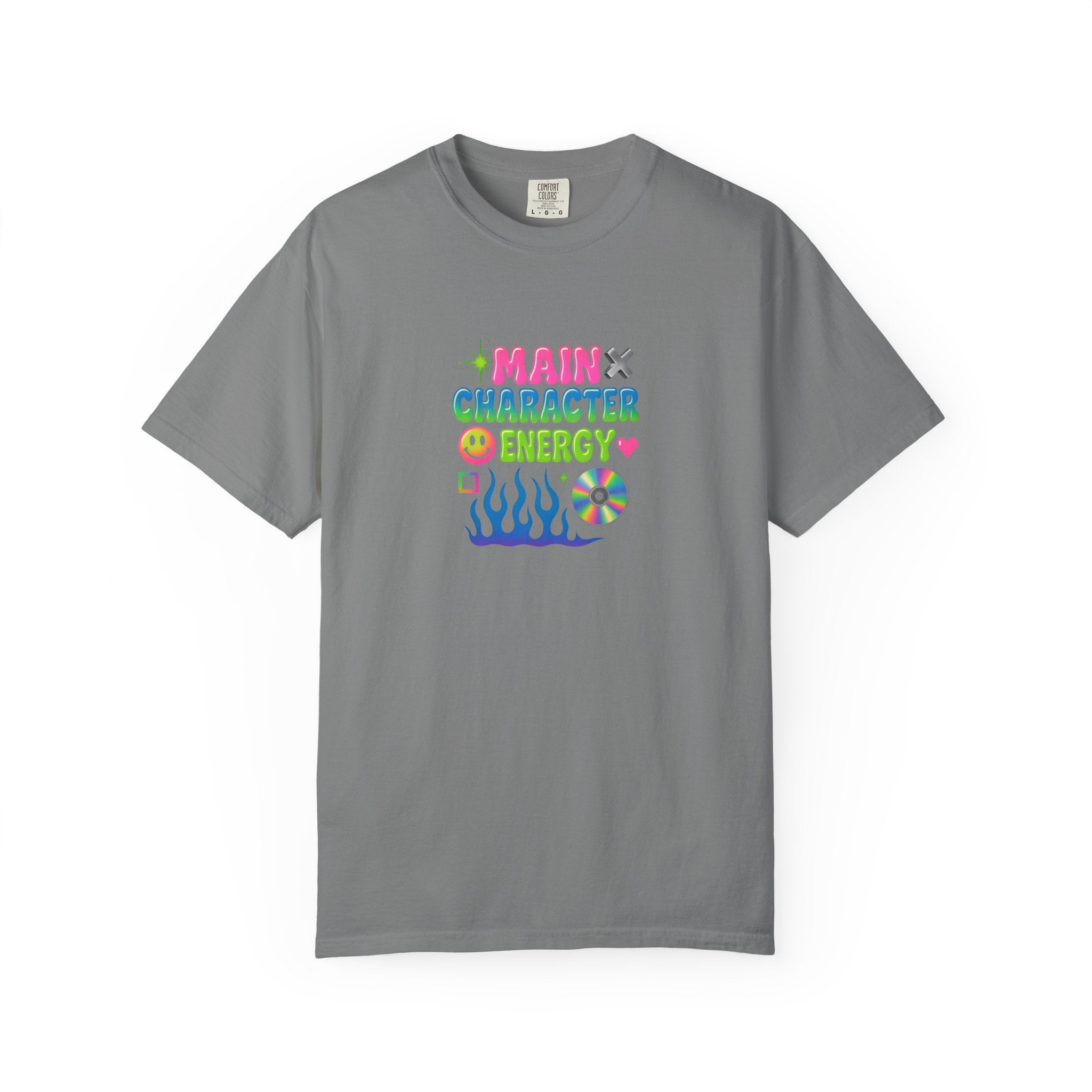 Main Character Energy T-shirt | Colorful Flame, Smiley Icons