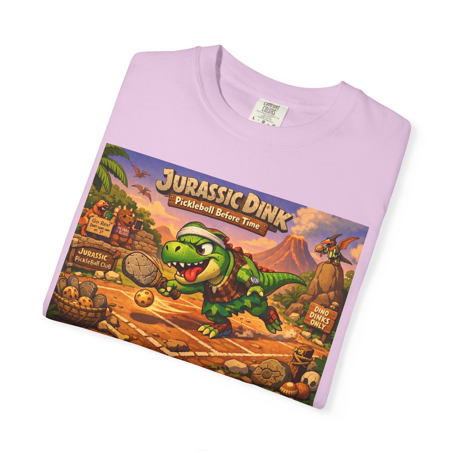 Jurassic Dink Pickleball Dinosaur Arcade Poster T-Shirt | Retro Video Game Shirt