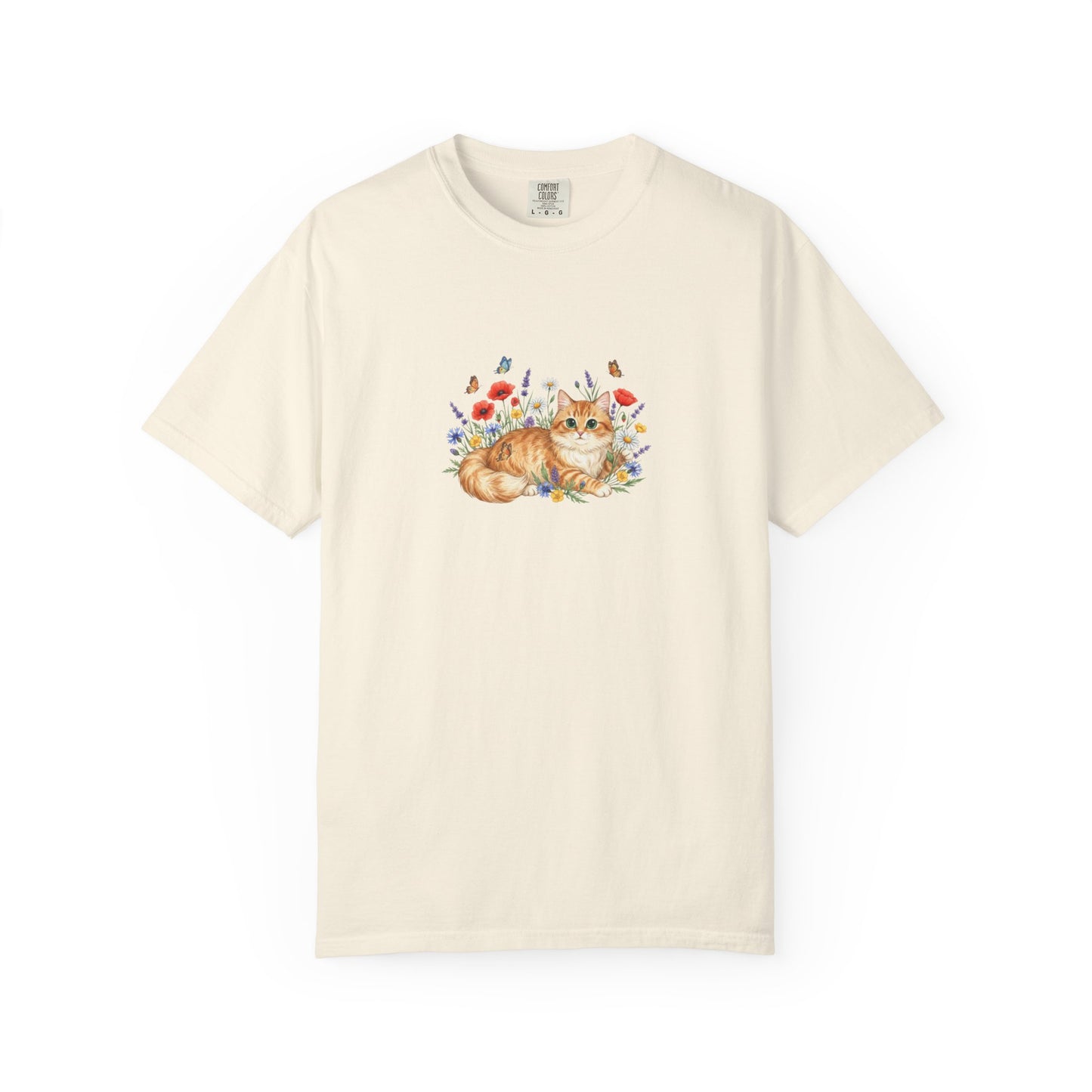 Orange Tabby Cat with Wildflowers T-Shirt | Floral Cat Tee