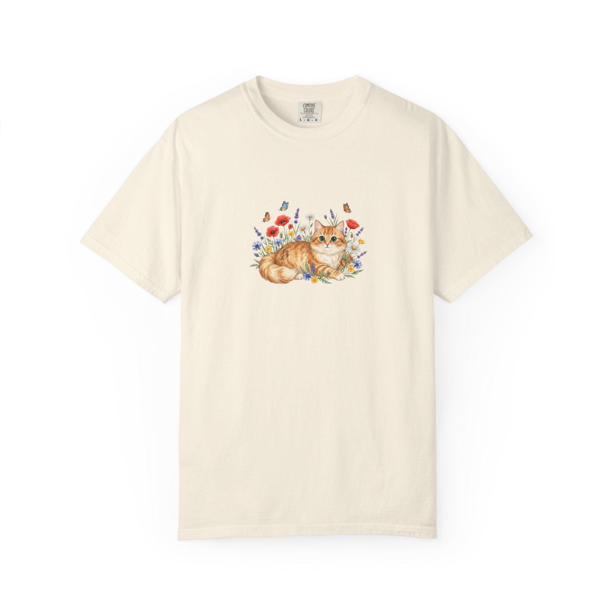 Orange Tabby Cat with Wildflowers T-Shirt | Floral Cat Tee
