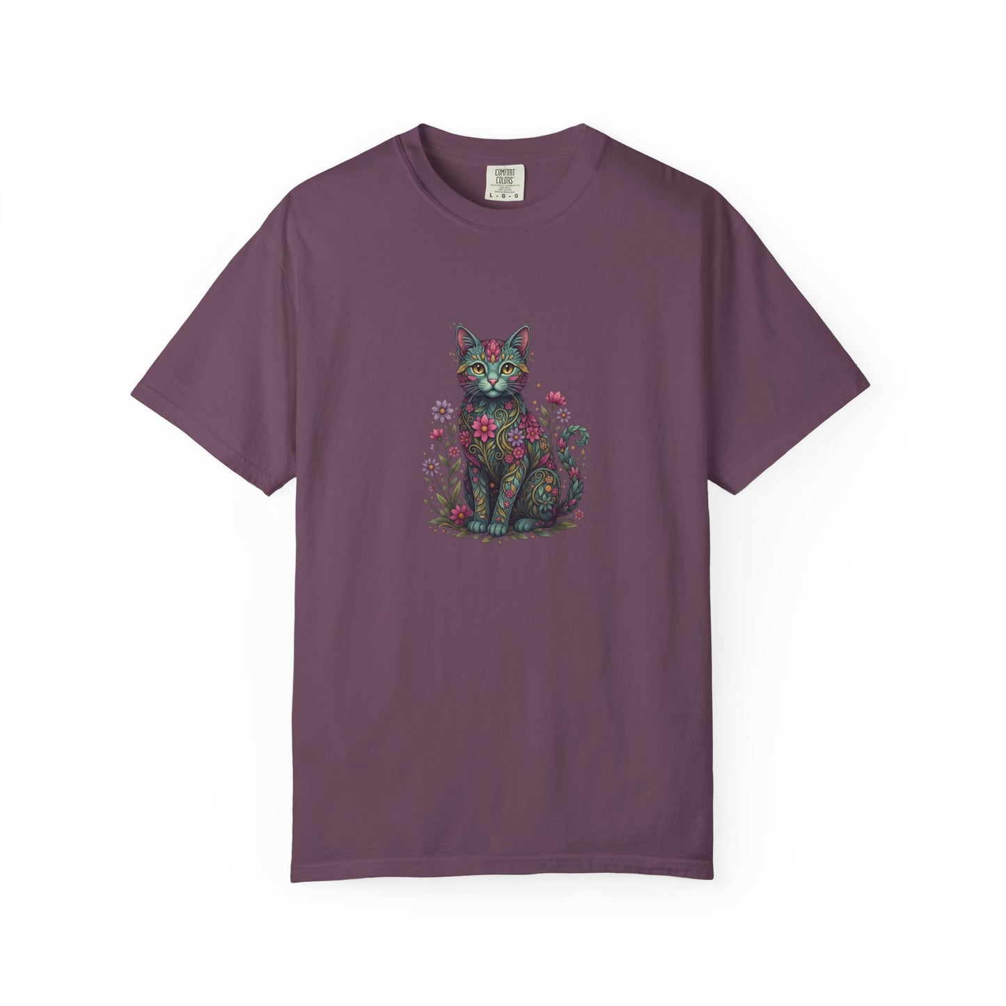 Floral Cat Illustration T-Shirt | Botanical Kitty Tee