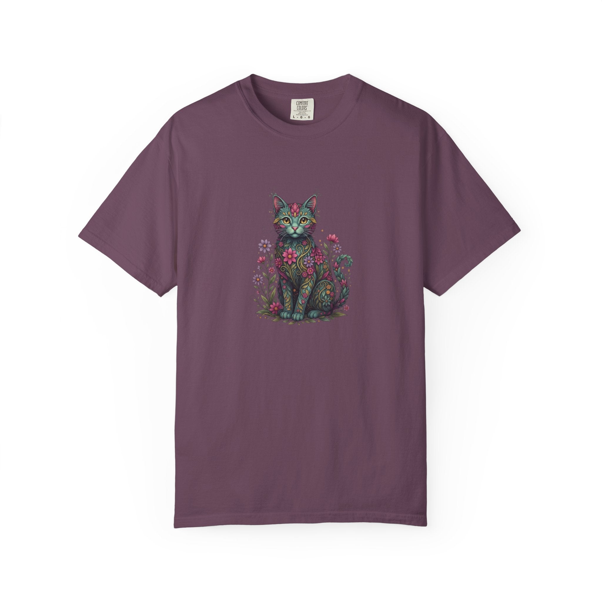 Floral Cat Illustration T-Shirt | Botanical Kitty Tee