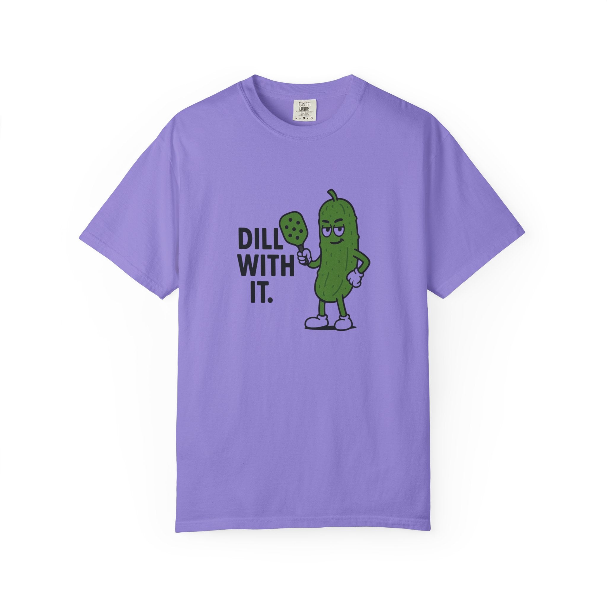 Dill With It Pickle Character T-shirt | Funny Vegan Food Pun Tee