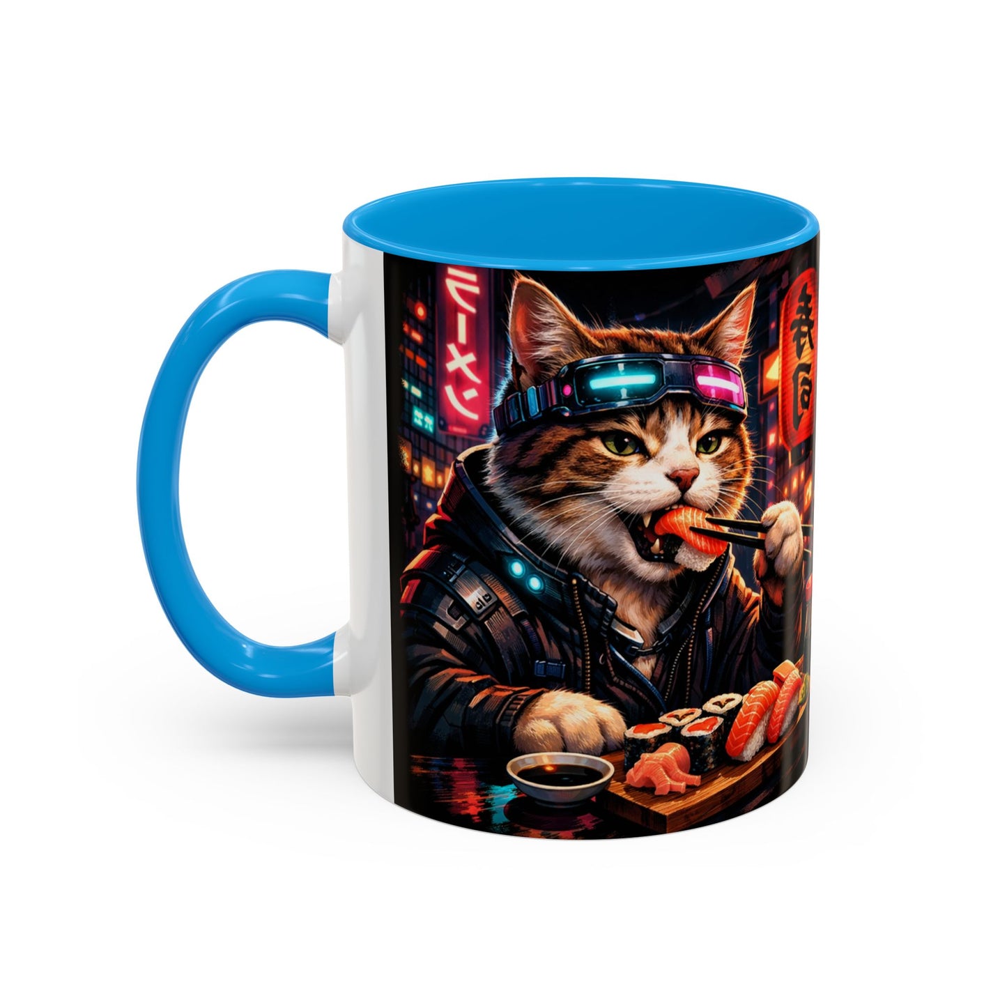 Cyberpunk Sushi Cat Mug | 11oz 15oz Ceramic Coffee Cup