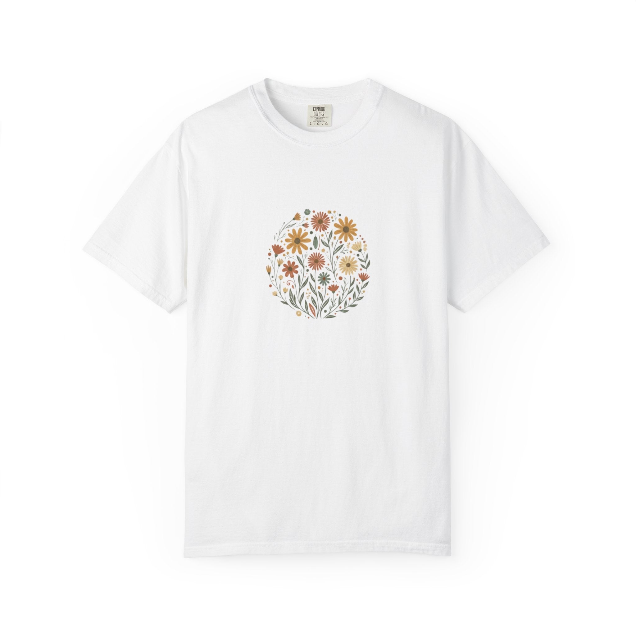 Autumn Wildflower Bouquet T-Shirt | Floral Circle Illustration