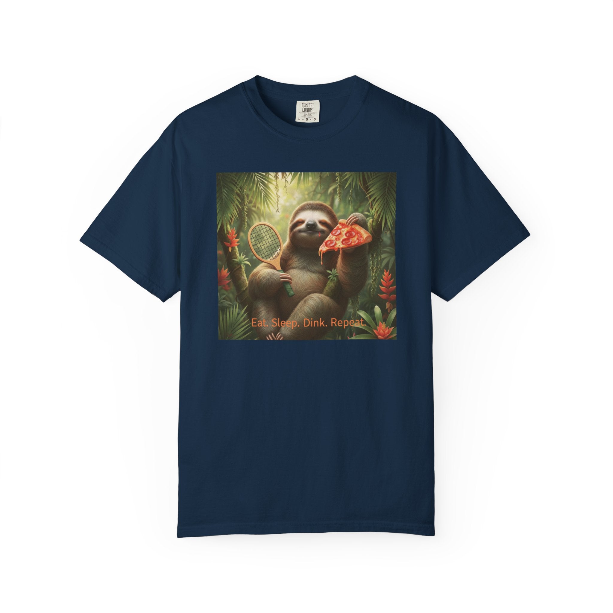 Sloth with Pizza and Pickleball Racket T-shirt | Eat Sleep Drink Repeat