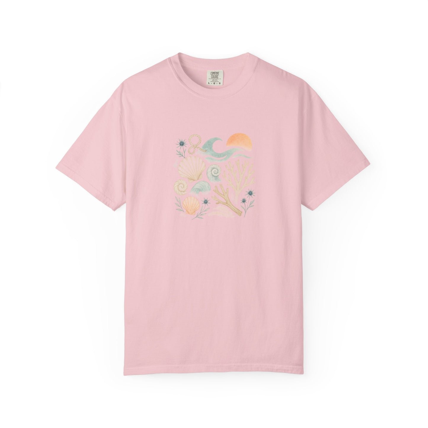 Coastal Seashells and Coral T-Shirt | Beach Wave Sunset Art