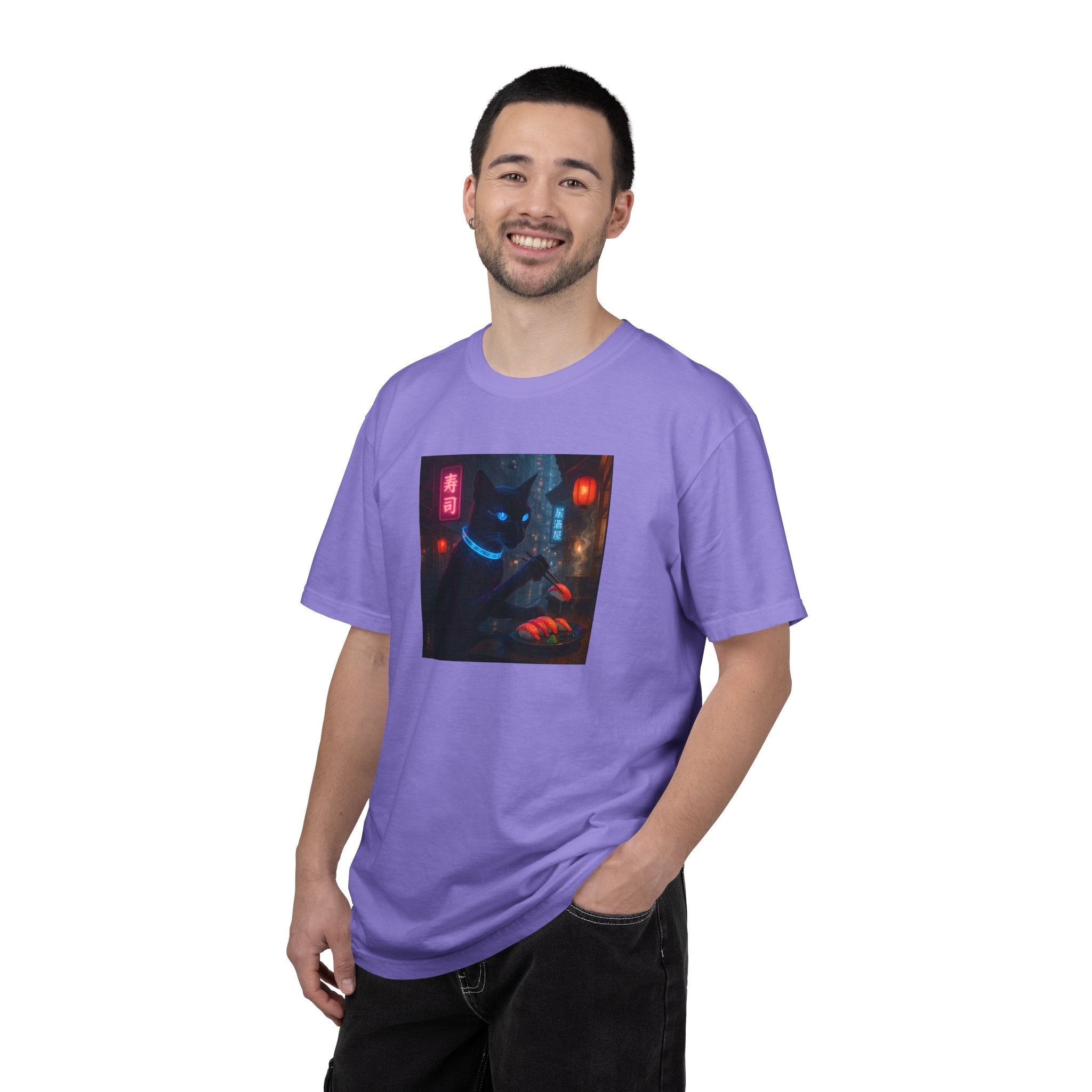 Neon Cyber Cat Sushi Shibuya T-shirt | Dark Alley Japanese Streetwear
