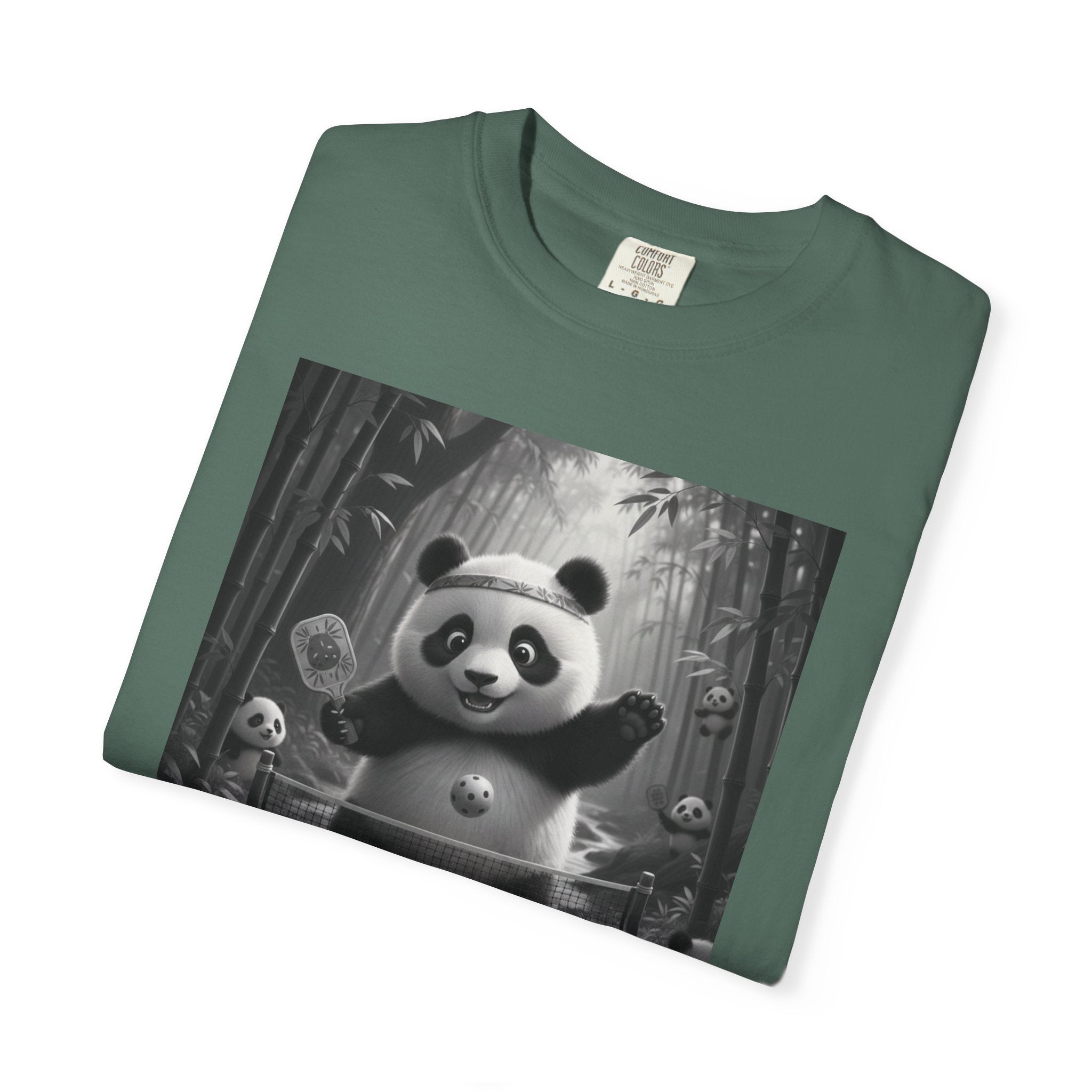 Panda Pickleball Bamboo Forest T-Shirt | Monochrome Kawaii Sports Decor